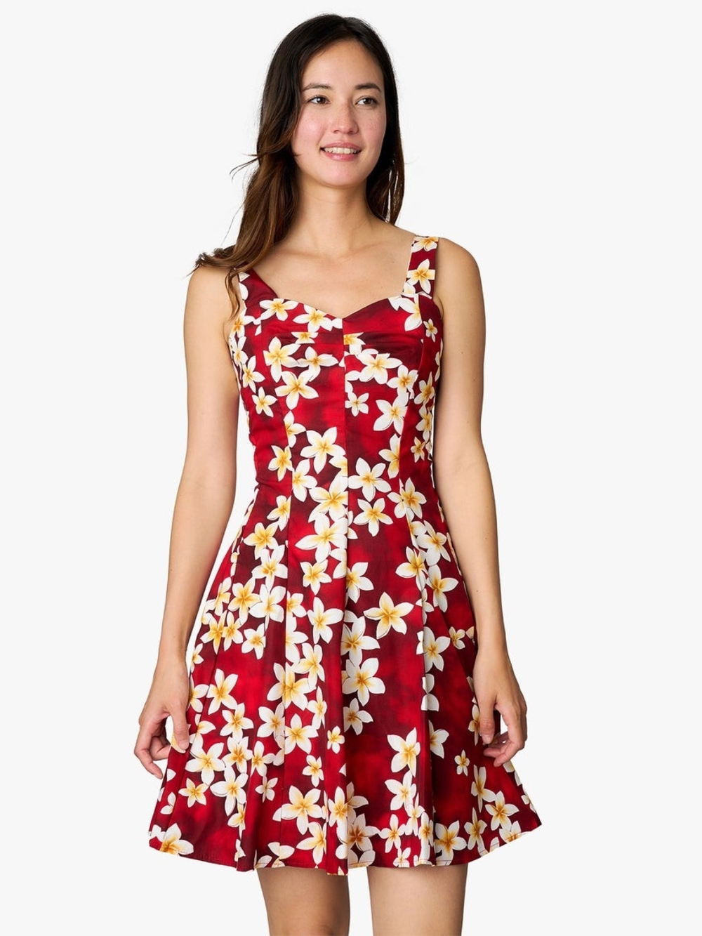 Royal Hawaiian Creations - Plumeria Red Cotton Hawaiian Mini Sundress